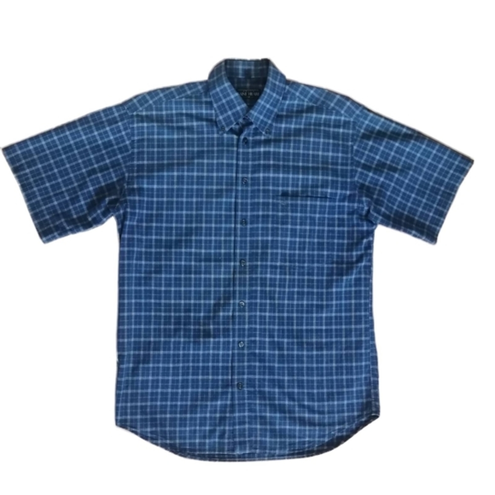 Bruno St-Hilaire Blue Men's Short sleeves Plaid Shirt 100% Cotton Size M